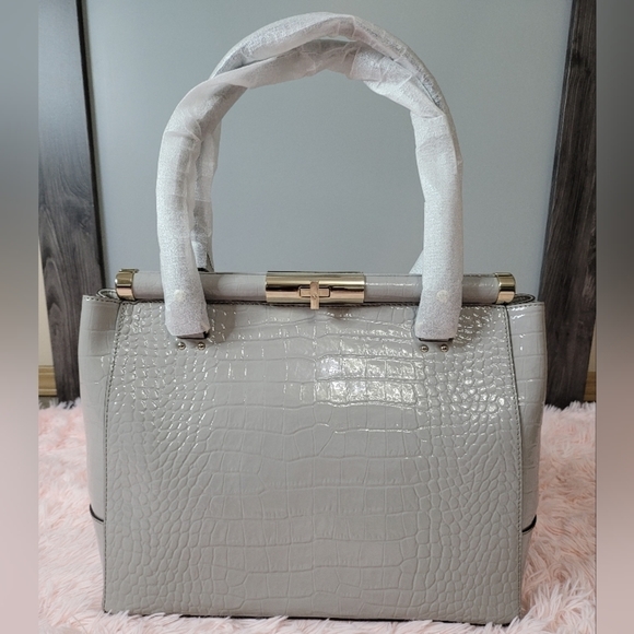 Kate Spade Knightsbridge Constance Large Satchel Tote โ Soft Taupe Croc Embossed - Picture 7 of 12